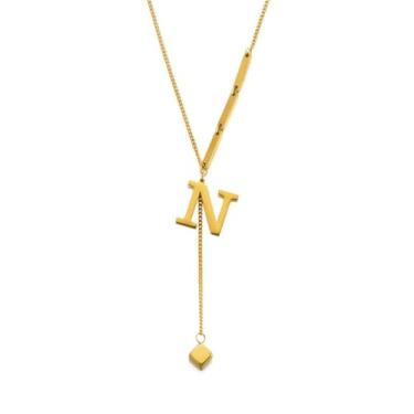 Imagem de Dtja Colar geométrico com inicial Y para mulheres, aço inoxidável dourado, moderno, letra, alfabeto, gargantilha, pingente, corrente, colares exclusivos, aniversários, férias, Natal, joias, 50,8 cm
