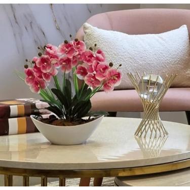 Imagem de Arranjo de Orquídea Artificial Planta Decorativa Vaso e Casca Polida (Rosa Escuro)