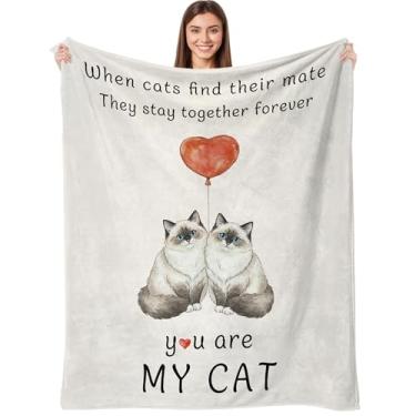 Imagem de Cobertor romântico para casal, gato, microfibra macia, citação de amor, cobertores de viagem estéticos para cama, dia dos namorados e casamento, decoração aconchegante para sala de estar ou quarto