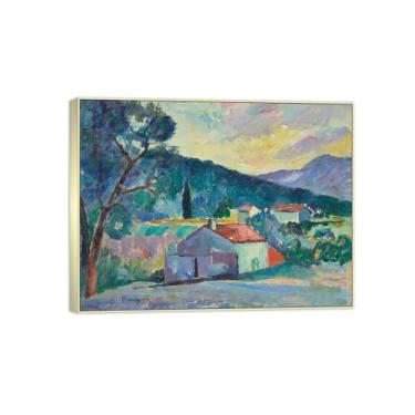 Imagem de Famosa imagem de paisagem de arte de parede - impressões em tela - casa por árvore - pintura moldura prata para sala de estar banheiro decoração de casa 70 x 90 cm 27 x 35 pol