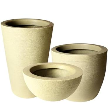 Imagem de CONJUNTO DE 3 VASOS DECORATIVOS PARA PLANTAS E FLORES 3 MODELOS DIFERENTES GRAFIATO EM POLIETILENO (BEGE)