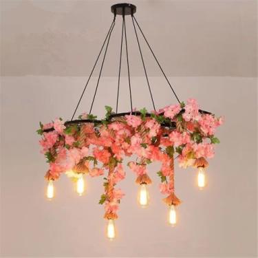 Imagem de Luminária pendente estilo pastoral americano retrô com corda de cânhamo para restaurante, bar, cafeteria, loja de chá com leite, loja de roupas, decoração com plantas (E 6 lâmpadas)