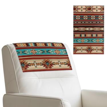 Imagem de Tansealive Protetor de encosto de cabeça reclinável asteca, 1 peça de couro fácil de instalar, capa de apoio de cabeça para poltrona, com laço de gancho, resistente a manchas, Navaja, capa étnica para