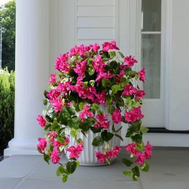 Imagem de Flores artificiais de buganvílias penduradas para uso ao ar livre, 3 peças, flores falsas, buganvílias, plantas falsas, flores de seda, trepadeiras longas para varanda e varanda (rosa vermelha)