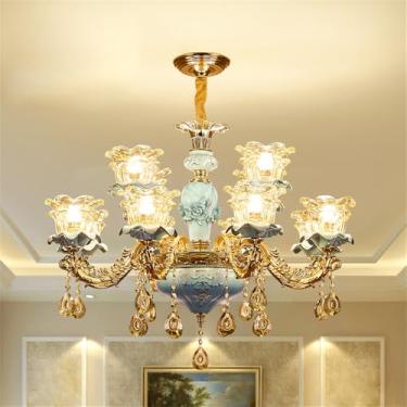 Imagem de Lustre de cristal de luxo europeu com LED, estilo americano, para sala de estar, restaurante, quarto, casa de campo, hotel, loja de roupas, salão de beleza, café (12 lâmpadas)