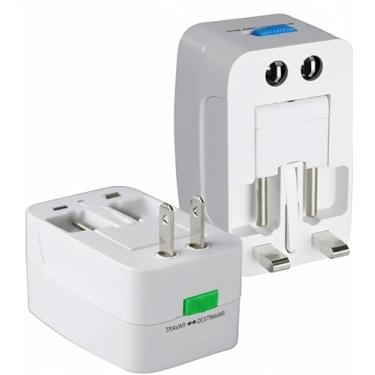 Imagem de Adaptador Universal de Viagem, Conversor de Tomada Internacional em Branco, Compatível com Múltiplos Padrões, com Botões Deslizantes