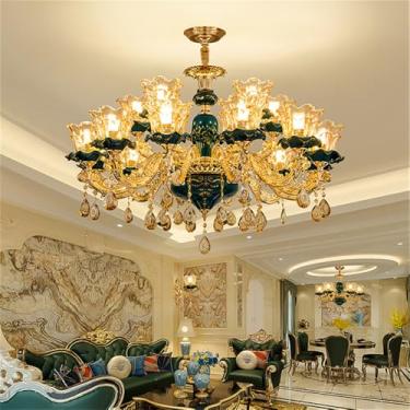 Imagem de Lustre de cristal de luxo europeu com LED, estilo americano, para sala de estar, restaurante, quarto, casa de campo, hotel, loja de roupas, salão de beleza, café (18 lâmpadas).