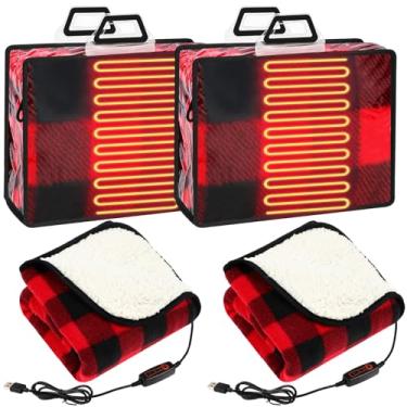 Imagem de Tuanse 2 mantas portáteis aquecidas por USB alimentadas por 5 V, 3 configurações de calor, cobertor elétrico com temporizador e controlador de temperatura 63,5 cm x 89 cm (xadrez único vermelho e