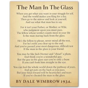 Imagem de Poema The Man in the Glass - Arte de parede inspiradora para homens - Citação estoicismo - Pôster de poema emoldurado para escritório casa academia - Decoração de impressão de arte motivacional para