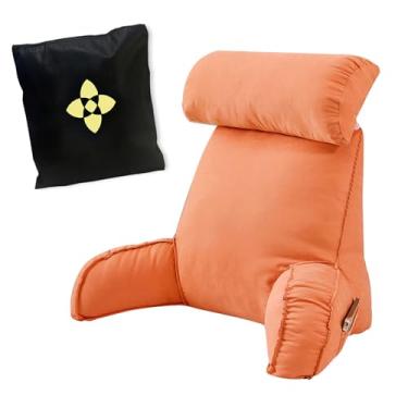 Imagem de HMBLAW Almofada de leitura/suporte lombar – Almofada de apoio para encosto com capa removível – Almofada para cadeira de cama com braços – Almofada de suporte lombar perfeita para sentar – ler – ou