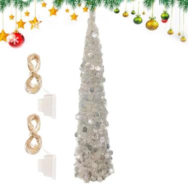 Imagem de Árvore de Natal com luzes – Árvore de cone com glitter, plantas artificiais realistas de 1,8 m para Halloween, varanda, quarto, interior, exterior, mesa, decoração de mesa