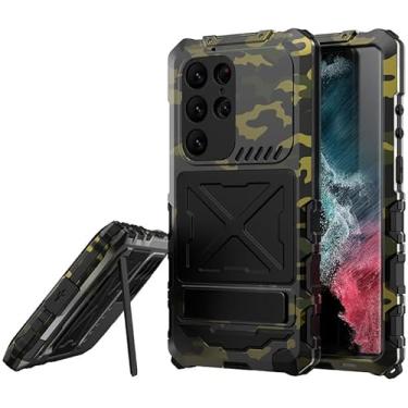 Imagem de AJMIPO - Capa para celular com tudo incluído para Samsung Galaxy S23 Ultra/S24 Ultra, fivela à prova de choque, suporte invisível, capa protetora antiqueda (S23Ultra, Camo)