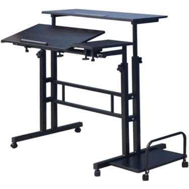 Imagem de Mesa de pé móvel, mesa de laptop ajustável, mesa de trabalho para casa, escritório, mesa com rodinhas e carrinho de laptop para ficar em pé