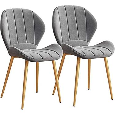 Imagem de Cadeiras de móveis de cozinha para sala de jantar conjunto de 2 cadeiras de jantar de veludo com encosto pernas de metal para sala de estar cadeiras de canto (cor: cinza, tamanho: pernas douradas)