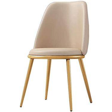 Imagem de Cadeira de jantar cadeira de maquiagem pernas de metal dourado PU almofada encosto cadeira de mesa lazer cadeira de café (cor: cáqui)