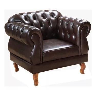 Imagem de Poltrona Chesterfield Duquesa Vintage Retrô Capitonê Couro Marrom