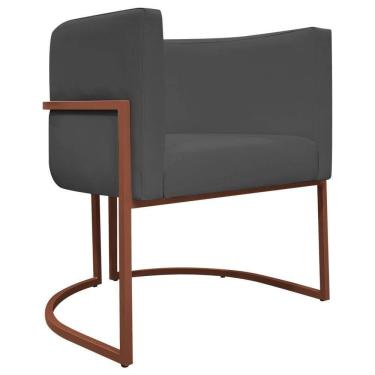 Imagem de Poltrona Decorativa Recepção Luna Base De Ferro Bronze - Cinza Corino