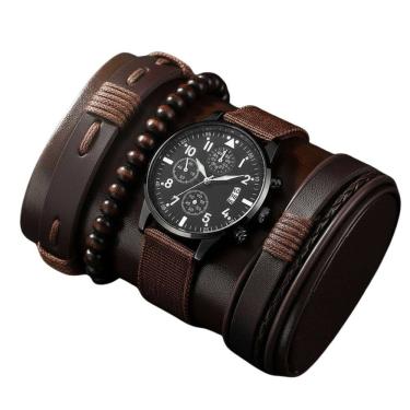 Imagem de Kit Relógio Masculino Marrom com Pulseiras Premium Moda