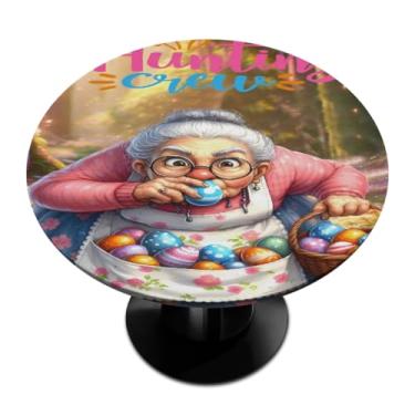 Imagem de hongjinglin Toalha de mesa redonda com borda elástica de Páscoa, toalha de mesa redonda limpável para ambientes internos e externos, pátio, jantar, cozinha, festival, decoração para mesas de 114 a 127