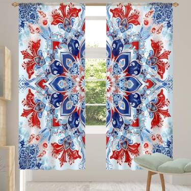 Imagem de 2 conjuntos de painéis étnicos mandala damasco cortinas transparentes arejadas com filtro leve painéis de cortina leve cortina de porta janela para sala de estar, quarto, jantar, 203 cm de comprimento