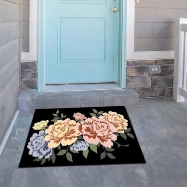 Imagem de 1 peça 3D estéreo colorido flores tapete - tapete moderno fácil de limpar para sala de estar e área de quarto