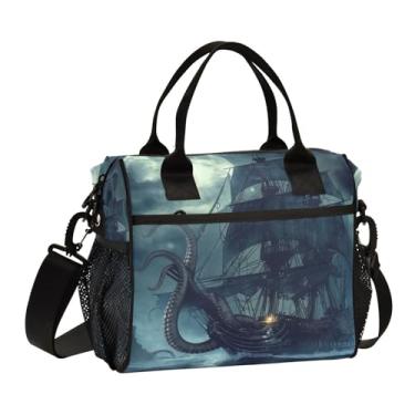 Imagem de ATTX Lancheira isolada para navio pirata – bolsa térmica portátil grande com alça removível para trabalho, praia, piquenique #707