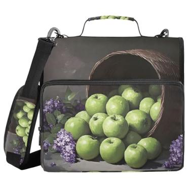 Imagem de SEHANY Pasta com zíper vintage maçãs 3 anéis com alça de ombro, vários bolsos expansíveis pasta pasta pasta organizador