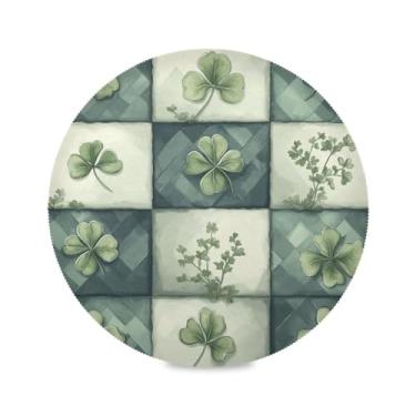 Imagem de Blueangle Jogo americano redondo xadrez verde de São Patrício, conjunto de 4 tapetes de mesa de poliéster, fácil de limpar, resistente ao calor, limpável, para mesa de jantar (521)