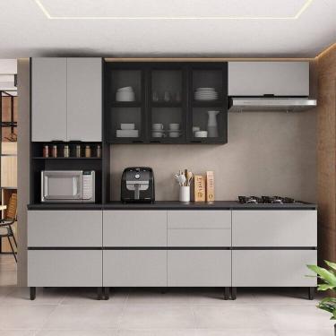Imagem de Cozinha Modulada 5 Peças 9 Portas 6 Gavetas Mdf Dodradiça Slow Motion Lúmina Itatiaia Grafite/cinza Grafite/Cinza