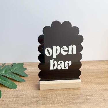 Imagem de Phocaea Placa de barra aberta de acrílico, base de madeira, 12,7 x 18,8 cm, design de arco recortado, estilo contemporâneo moderno, decoração de mesa independente para banquetes (preto)