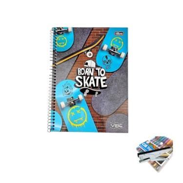 Imagem de Kit Caderno Universitário Capa Dura Vibe Masculino 20 Matérias + Caneta Trigel Metálica 10 Cores + Grampeador Alicate HP45