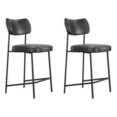 Imagem de Kit 02 Banquetas Médias Para Cozinha Lila Estofada Com Encosto Couríssimo Preto - Abmaza