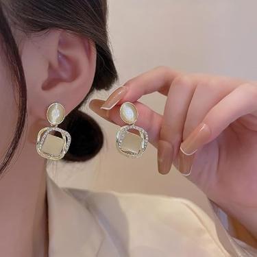 Imagem de Brincos de gota de pedra olho de gato dourado geométrico quadrado strass brincos brilhantes para mulheres joias de Natal presentes