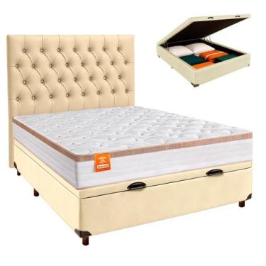 Imagem de Cama Box Bau + Colchão Casal Molas Ensacadas Isis Inducol + Cabeceira 