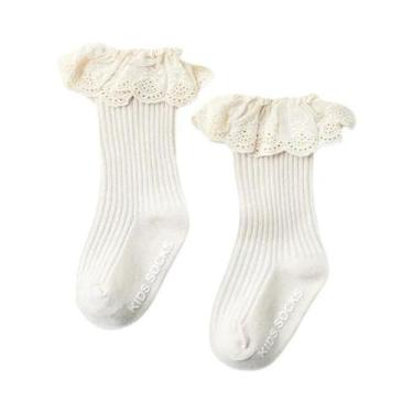 Imagem de Meias de Algodão para Bebês - Antiderrapantes, com Renda e Alta Até o 