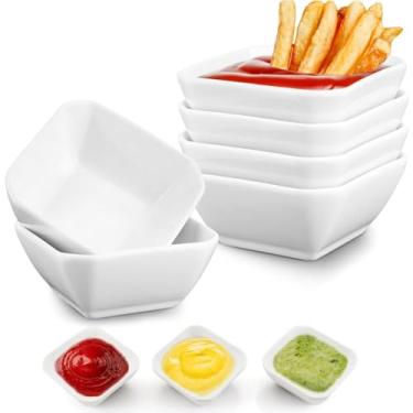 Imagem de 6 tigelas de cerâmica branca, tigelas de molho de 85 g brancas/pratos para molho de tomate, soja, churrasco e outros jantares de festa