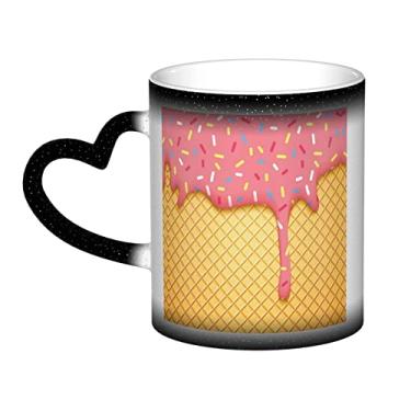 Imagem de Xícara de café divertida com padrão de sorvete e waffle, copo de cerâmica com mudança de cor sensível ao calor 12 Oz, para café/chá/leite/cacau, para adolescente/aniversário/festival/presentes