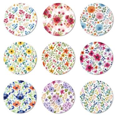 Imagem de ANATTASOUL Conjunto de 9 porta-copos com estampa floral de montanha porta-copos de madeira coloridos presente de inauguração de casa redonda para casa nova, proteção de mesa de centro decorativa de