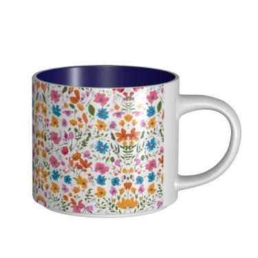 Imagem de ZERAOKE Borboletas de pássaros florais extravagantes românticas - Caneca grande de cerâmica impressa para café, capacidade grande para escritório e casa, pode ser lavada na lava-louças, design com