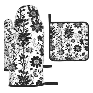 Imagem de Padrão damasco – Conjunto de cozinha essencial com 3 peças, luvas resistentes ao calor e aderência da tampa, proteção para churrasco no forno, design de armazenamento suspenso.