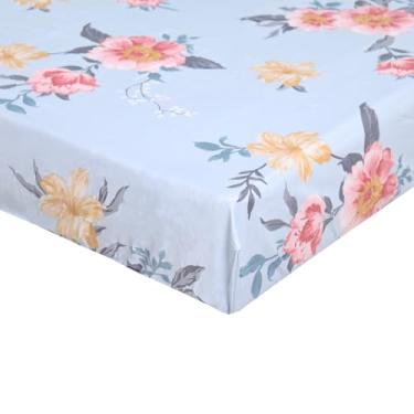 Imagem de Lençol de baixo azul Queen com estampa 100% algodão, bolso profundo com elástico em toda a volta, fácil de cuidar