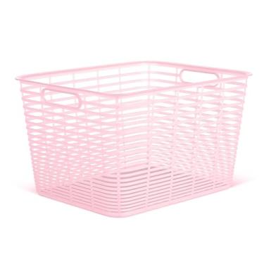 Imagem de Curver Conjunto de 4 cestas decorativas grandes de plástico Aria de 18,8 L – caixas perfeitas para escritório em casa, prateleiras de armário, despensa de cozinha e itens essenciais para todos os