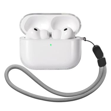 Imagem de Capa Airbag para AirPods Pro 3, TPU de alta transparência e antiamarelamento, design antidescolamento para tampa superior, compatível com carregamento sem fio, vem com cordão (transparente)