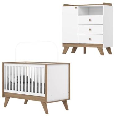Imagem de Berco Mini Cama e Comoda 1 Porta E 3 Gavetas Confete Branco Jequitiba Hp Henn