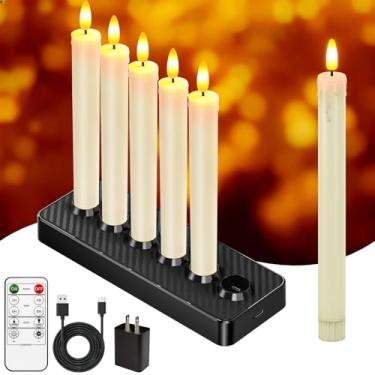 Imagem de HL Velas cônicas recarregáveis sem chama marfim com controle remoto, castiçais de LED operados por bateria com chama cintilante 3D quente, velas de janela de 24,4 cm para decoração de casa de Natal de
