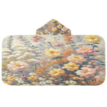 Imagem de Burbuja Toalha de banho com capuz de pintura floral para crianças, toalha de praia de pelúcia macia absorvente para chá de meninas e meninos 3-10 anos, 61 x 127 cm