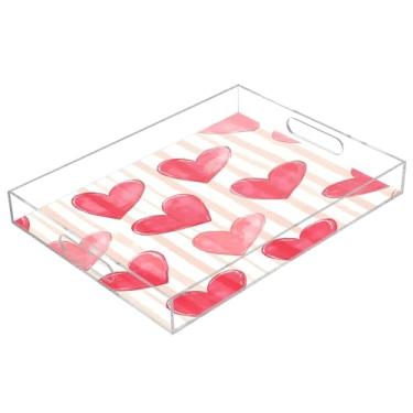 Imagem de STAYTOP Bandeja acrílica para servir Dia dos Namorados corações vermelhos 15,7 x 11,20 cm, bandejas decorativas à prova de derramamento, organizador de bancada para café da manhã, chá, comida