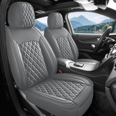 Imagem de crossmiles Capa de assento de couro de carro, capas protetoras de assento automotivas à prova d'água conjuntos completos super respirável capa de ajuste universal para a maioria das fontes e costas de