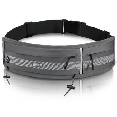 Imagem de MIER Cinto de corrida para homens e mulheres, pochete fina para celular, bolsa de corrida com clipe de maratona para caminhada, ciclismo, chaves, cartões e itens essenciais (cinza)