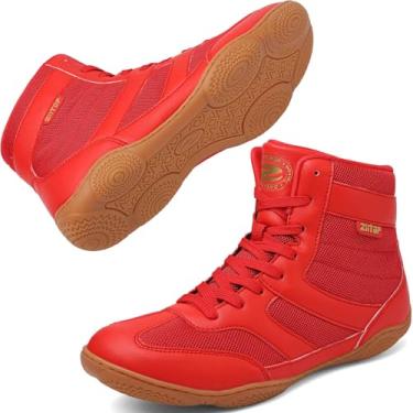 Imagem de Tênis de luta livre masculino para levantamento de peso, levantamento de peso, levantamento terra, agachamento, cano alto, fitness, zero drop, Vermelho, 44